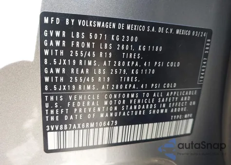 2024 Volkswagen Tiguan 2.0T Se R-Line Black from USA, damaged, VIN 3VV8B7AX6RM106479